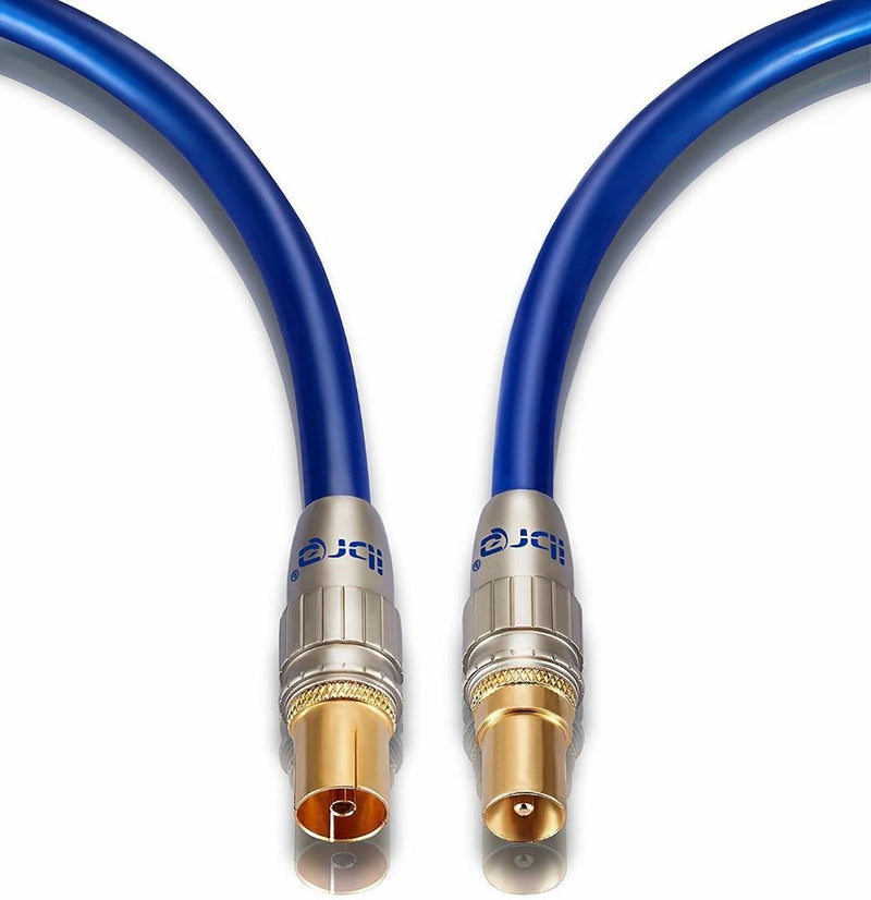 0.5m HDTV Antenna Cable|TV Aerial Cable|Premium Coaxial Cable|Connectors: Coax Male to Coax Female|For UHF/RF/DVB-T/DVB-T2 TVs, VCRs, DVD players, DVRs, cable boxes and satellite| IBRA Blue Gold (253)
