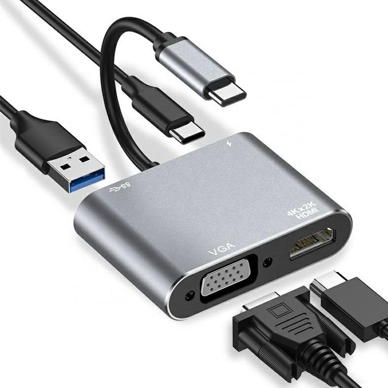 Bnoeo USB C to VGA HDMI Adaptor, USB C to HDMI 4K