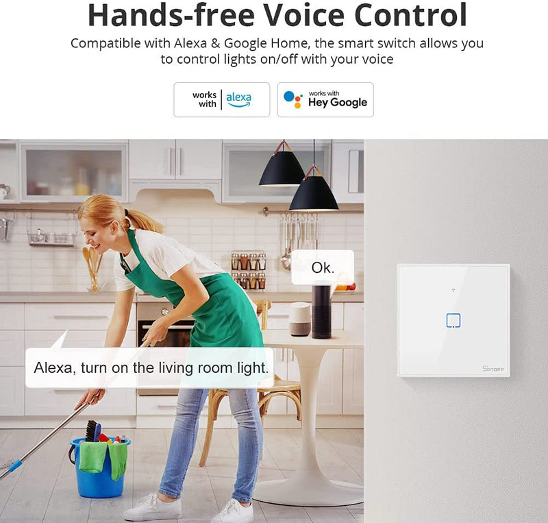SONOFF T0UK1C-TX 86 WiFi Smart Wall Switch APP Remote Control for Alexa Google Home UK Plug (221)