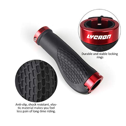 LYCAON Bike Handlebar Grips Ergonomic, 2 Sides Locking, TPR Rubber Anti-Slip Handle Grip, Bicycle Grips Fits MTB/BMX/Mountain/Downhill/Foldable/Urban Bicycles/Scooter (125)