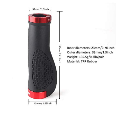 LYCAON Bike Handlebar Grips Ergonomic, 2 Sides Locking, TPR Rubber Anti-Slip Handle Grip, Bicycle Grips Fits MTB/BMX/Mountain/Downhill/Foldable/Urban Bicycles/Scooter (125)