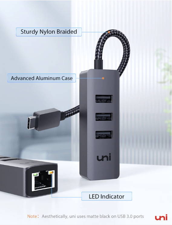 UNI USB-C to Ethernet Hub (356)